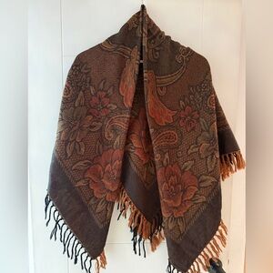 Floral Patterned Brown and Orange Scarf